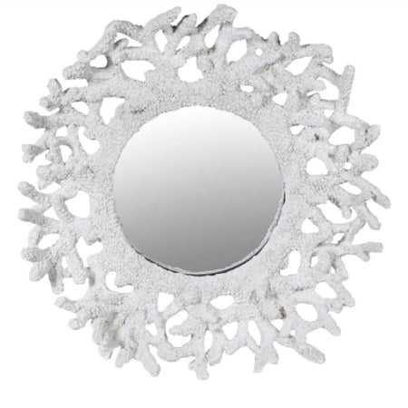 White Faux Coral Round Mirror 39cm
