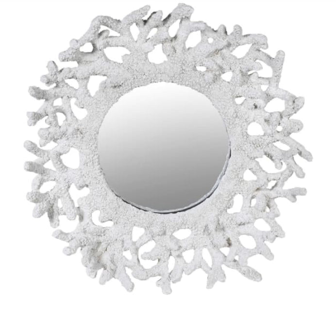 White Faux Coral Round Mirror 39cm
