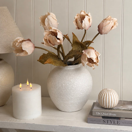 Dried real feel oyster tulip stem with leaf 70cm