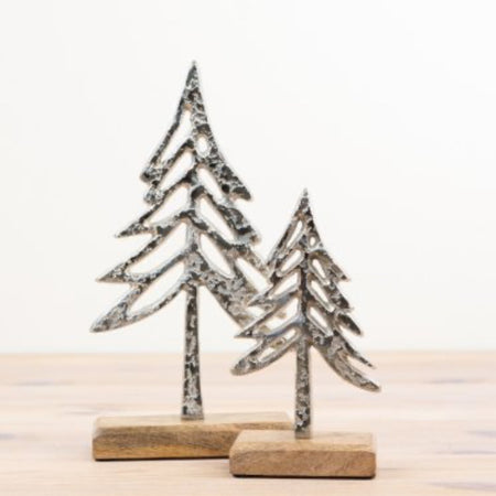 Aluminium Christmas Tree on Wood Base, 2 Sizes