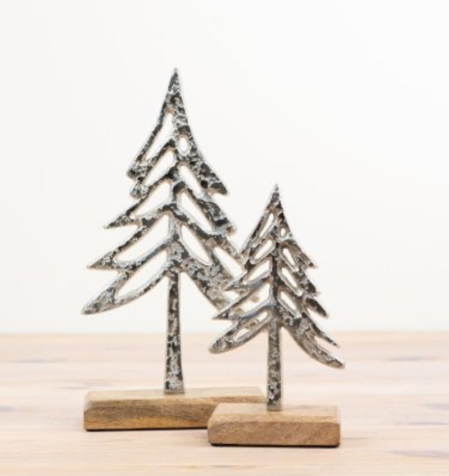 Aluminium Christmas Tree on Wood Base, 2 Sizes