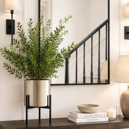 Chrome and black plant pot on stand