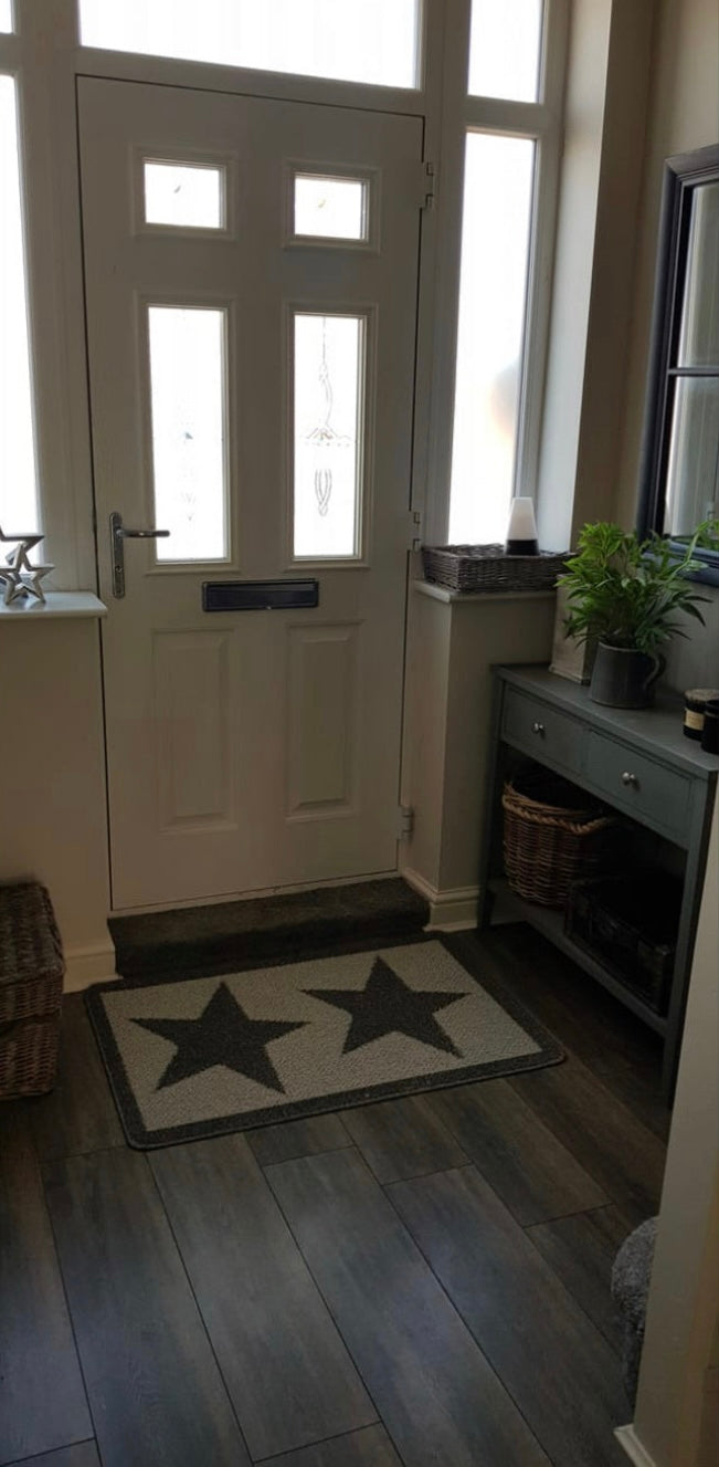 Charcoal Star Door washable Mat Rug 80x50cm and 67x100cm