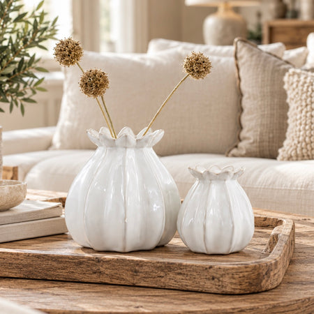 White ceramic poppy bud vase 2 sizes available