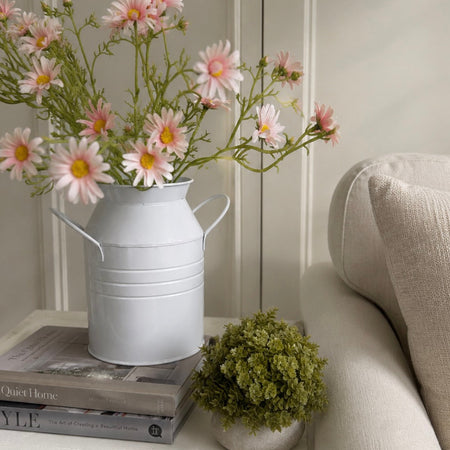 White metal milk churn vase 19cm tall