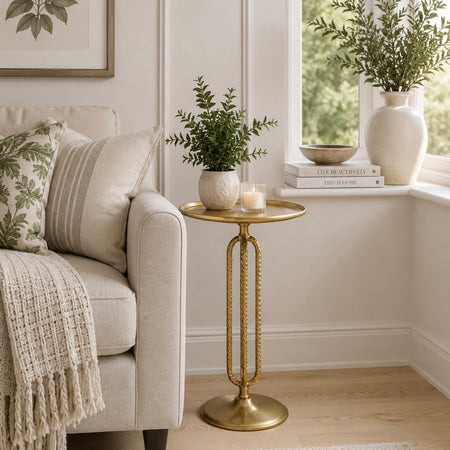 Gold metal textured side table 55cm