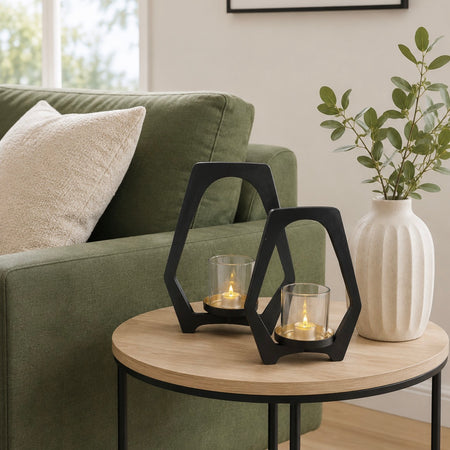 Metal black and gold modern abstract candle holder 2 sizes