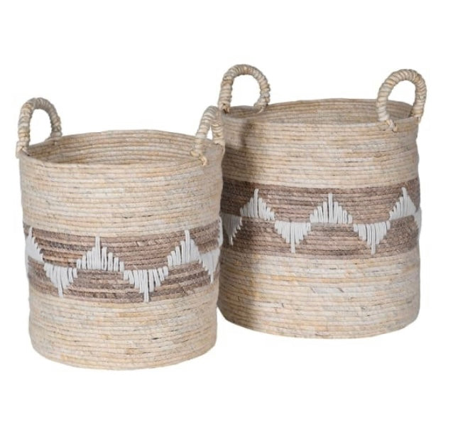 Ecru Aztec Straight Sided Weaved Baskets, 2 Sizes