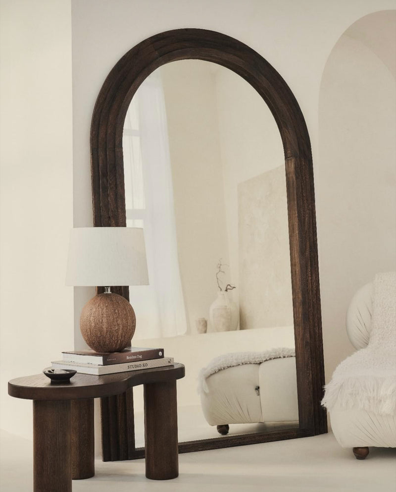 Dark wood stain arched floor length mirror two sizes