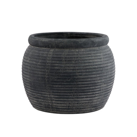 Amalfi washed black ribbed stone planter vase