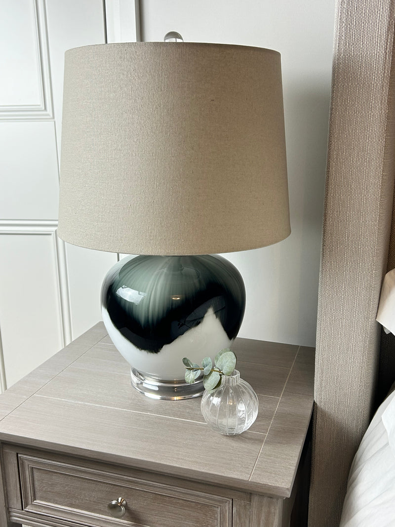 Abstract ombré glass lamp with linen shade