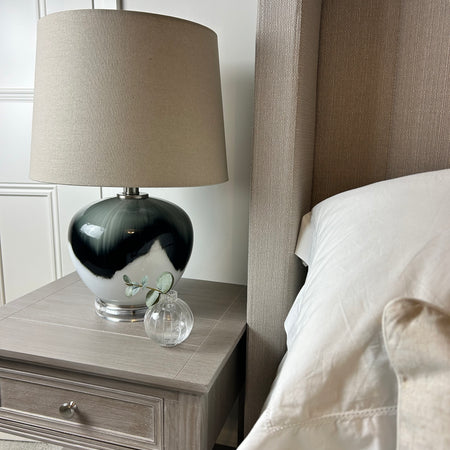 Abstract ombré glass lamp with linen shade