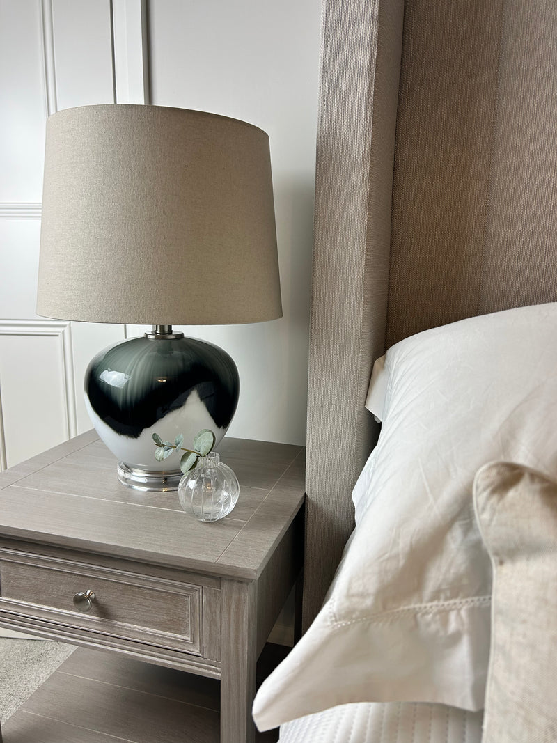 Large Distressed stone Terracotta Table Lamp with natural Linen Shade