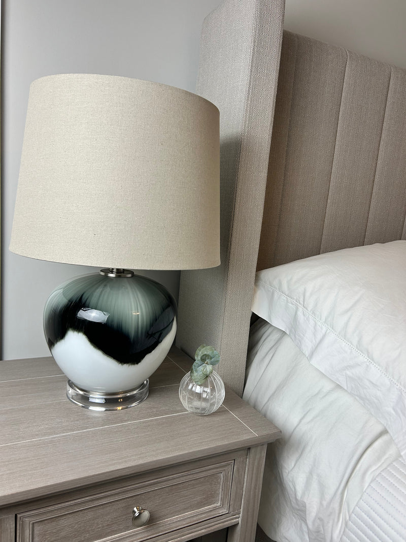 Abstract ombré glass lamp with linen shade