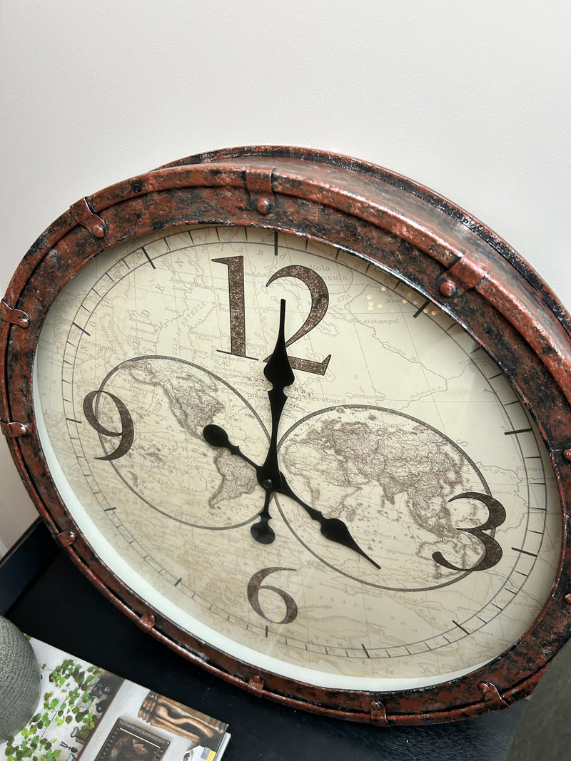 Rustic jenson map atlas clock 50cm