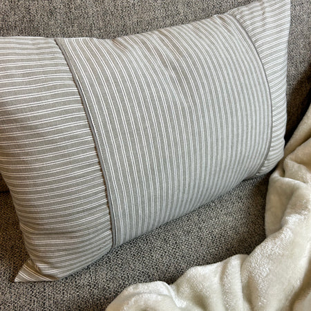 Grey ticking stripe rectangular cushion 60x40
