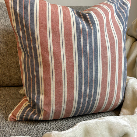 Red blue stripe cushion