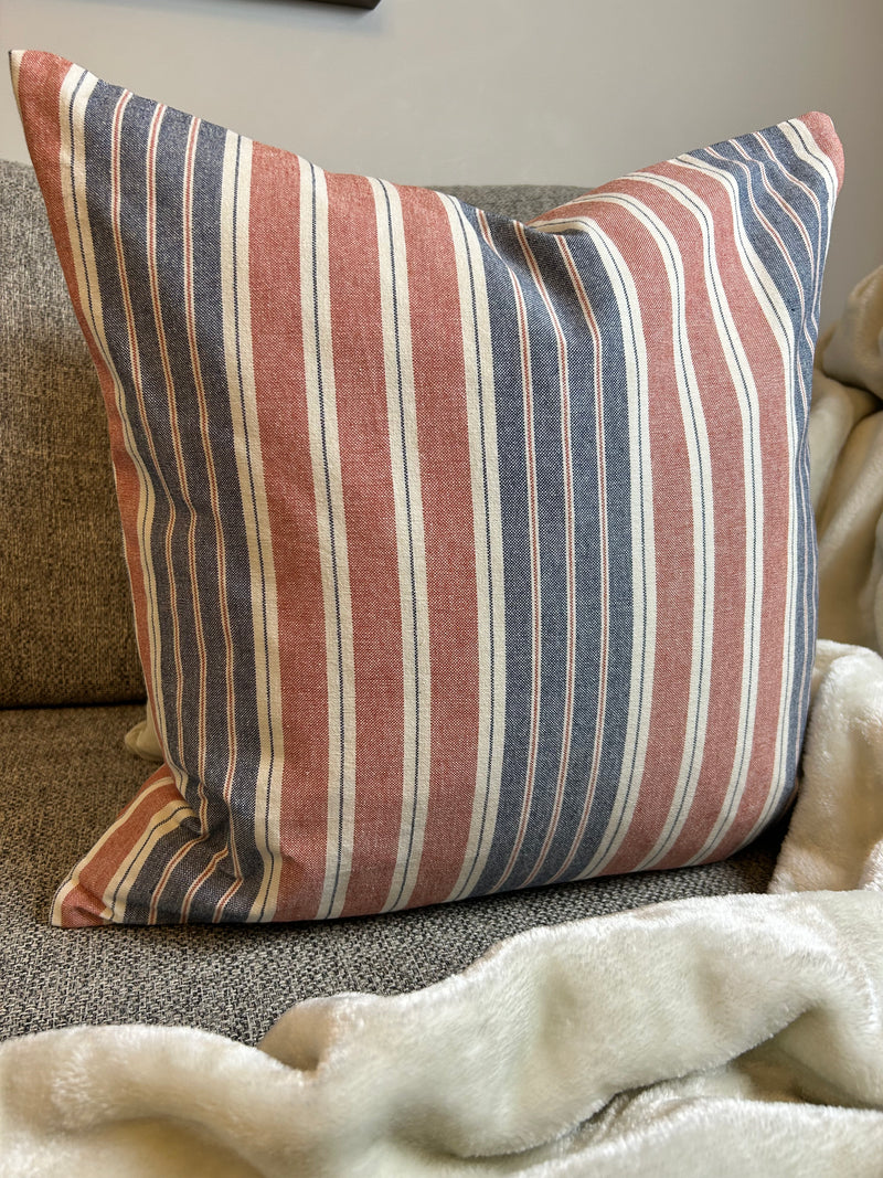 Red blue stripe cushion