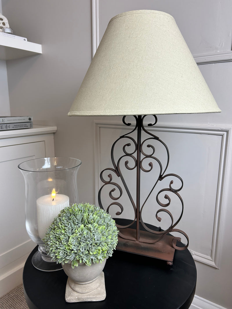 Metal lamp with oatmeal linen shade