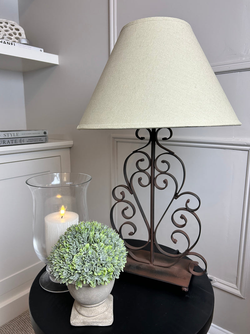 Wooden 4 post lamp with charcoal shade