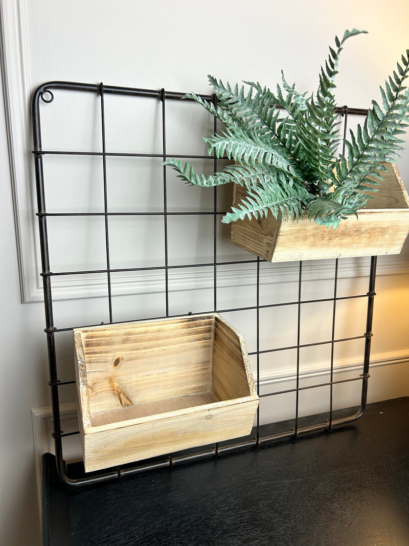 Metal wall rack with two wood trays Abode