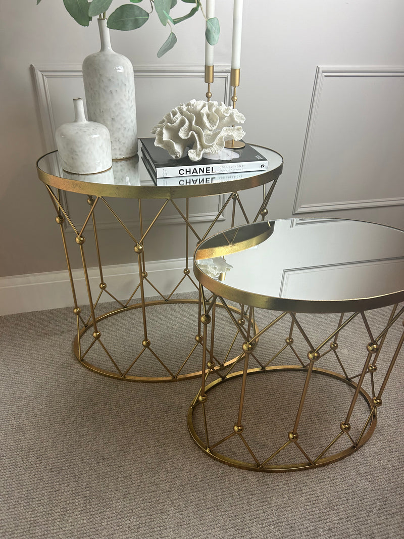 Antique Gold Mirrored Top oval Side Table console two sizes