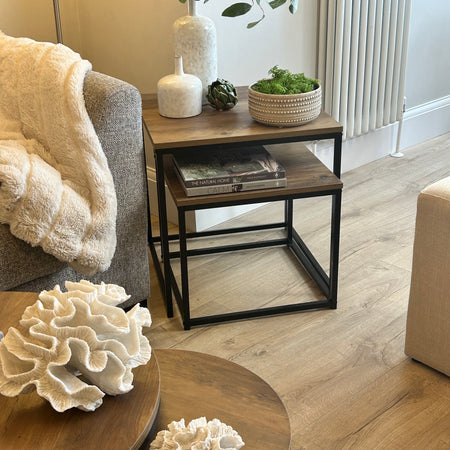 Wood and Metal Square Nest of Tables