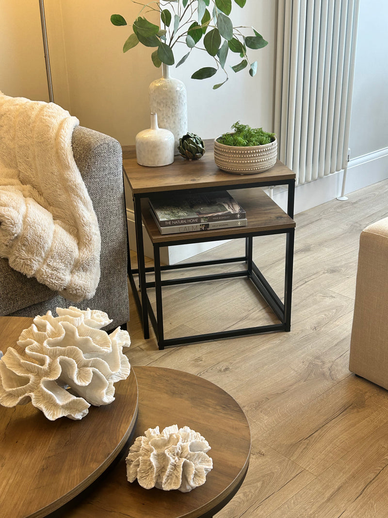 Wood and Metal Square Nest of Tables