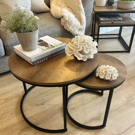 Wood & Metal Round Nest of Tables