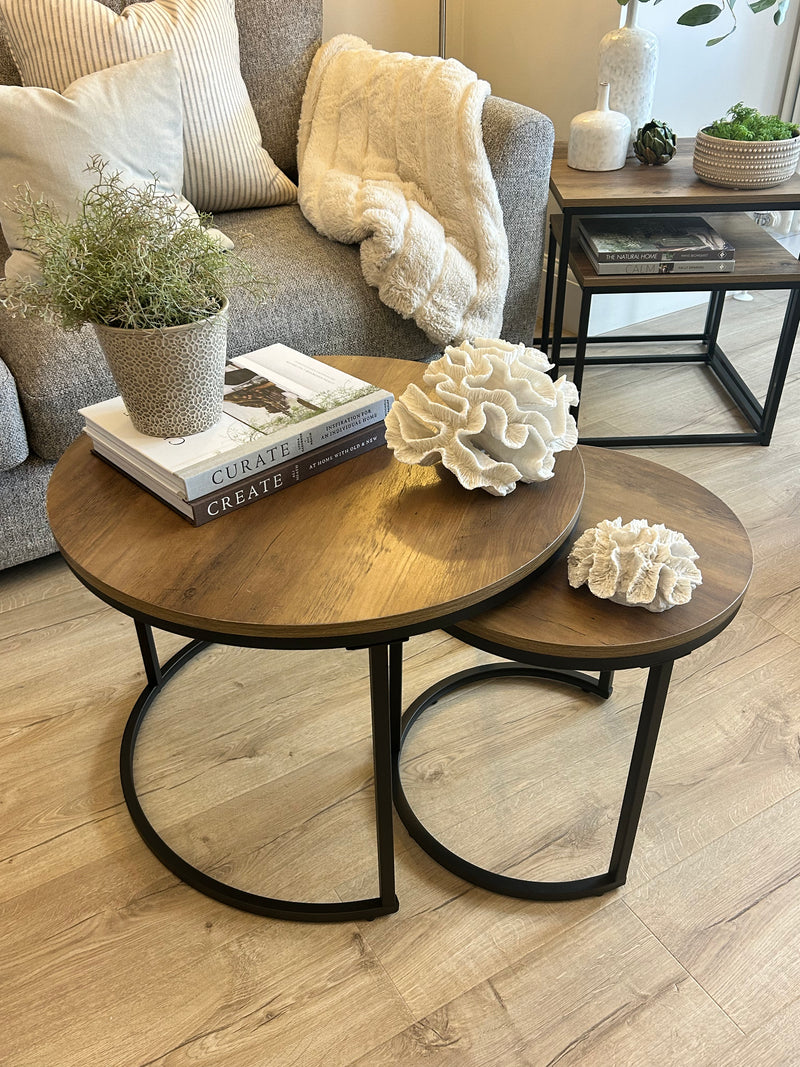 Wood & Metal Round Nest of Tables
