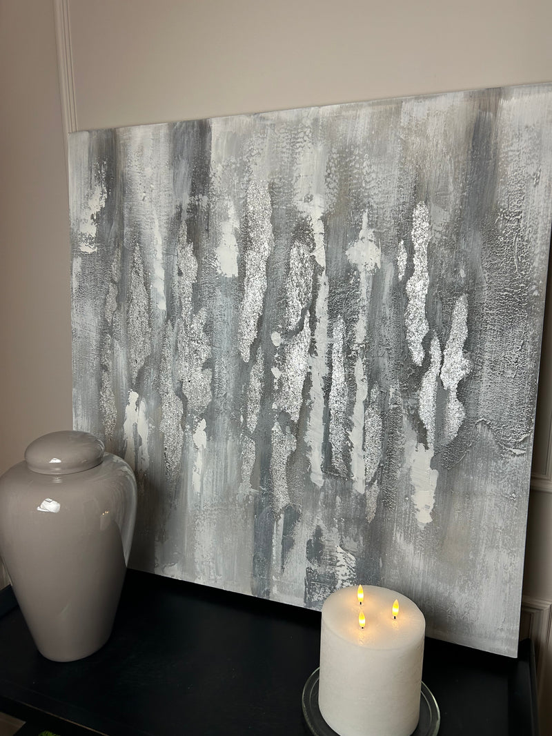 Silver and Grey Abstract Canvas 90x90