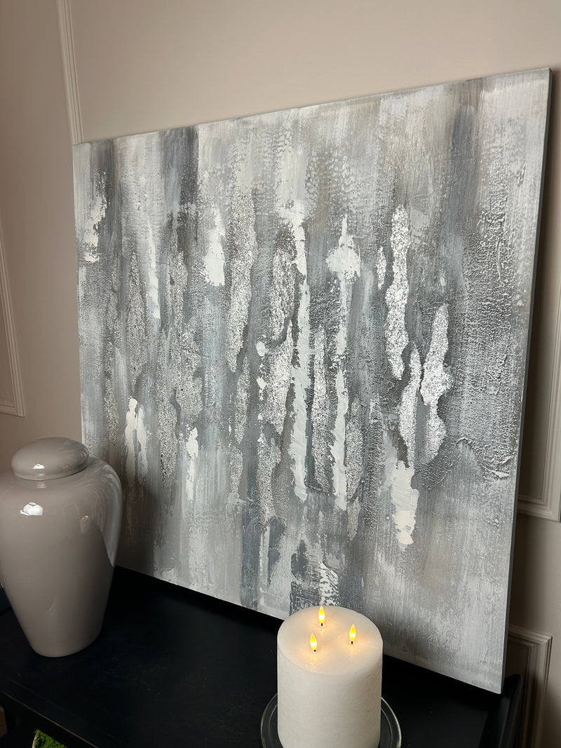 Silver and Grey Abstract Canvas 90x90