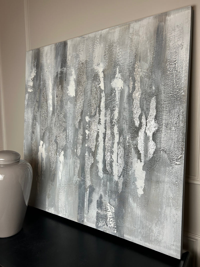 Silver and Grey Abstract Canvas 90x90