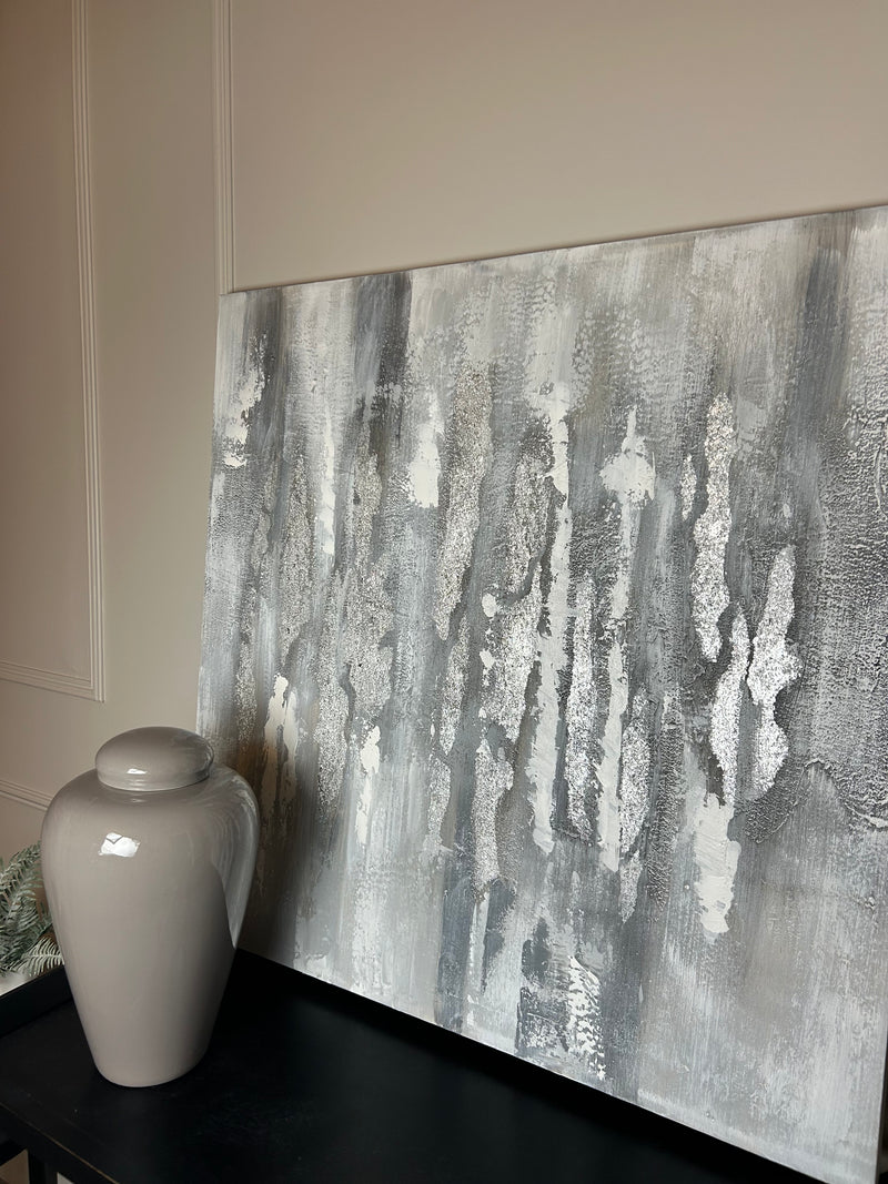 Silver and Grey Abstract Canvas 90x90