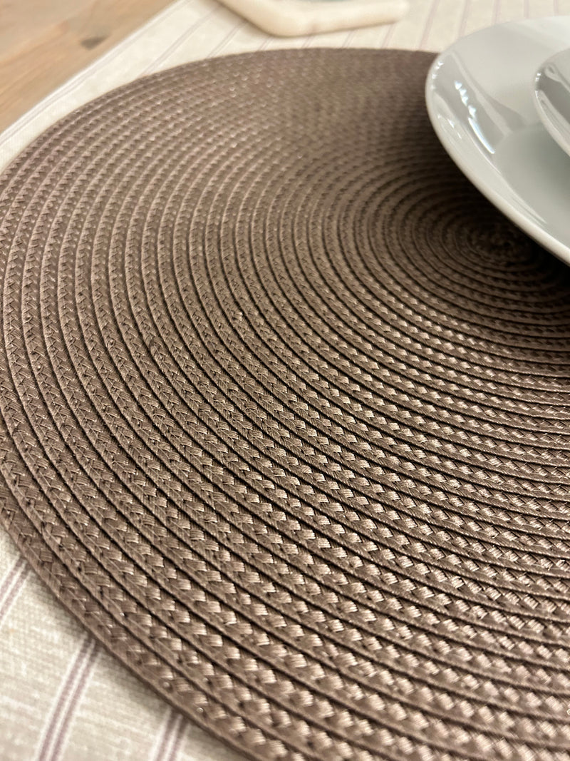 Round textured truffle brown taupe placemats set of 4