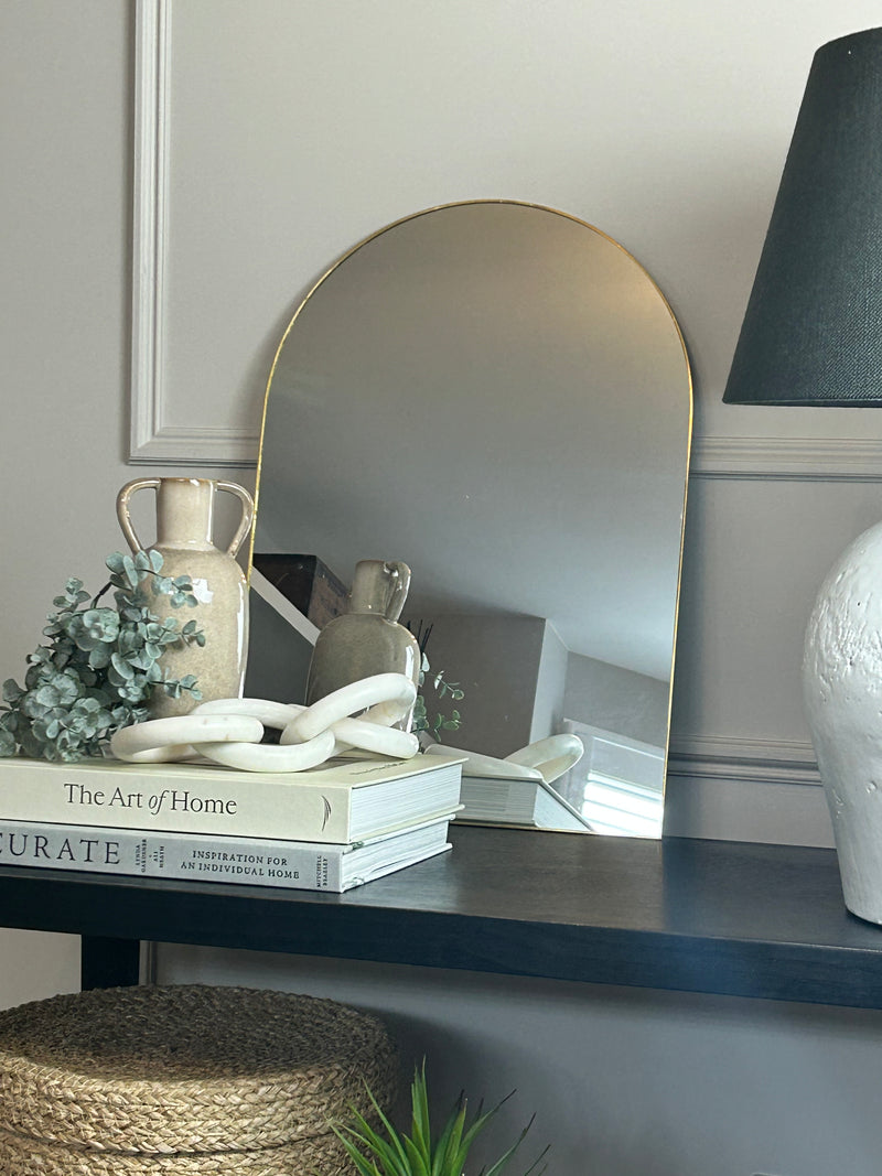 Gold arched metal mirror 50x30