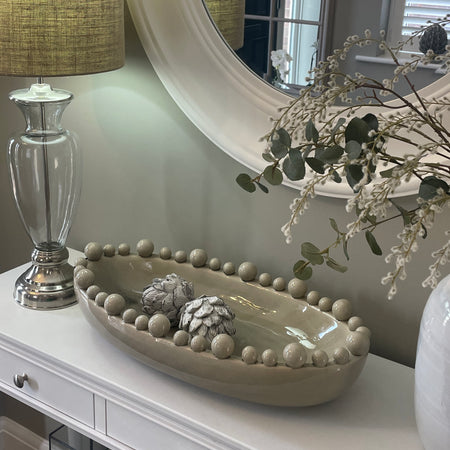 Large oval cream taupe bobble bowl