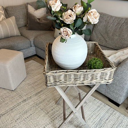 Distressed rustic wicker butlers tray
