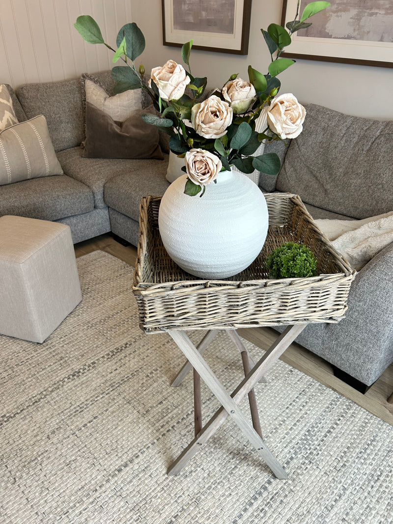 Distressed rustic wicker butlers tray