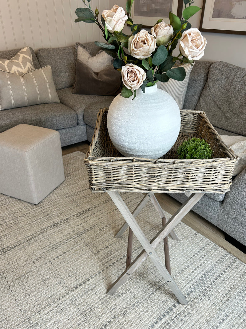 Distressed rustic wicker butlers tray
