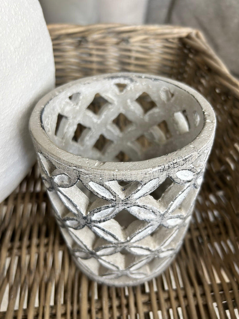 Grey wash geo candle holder
