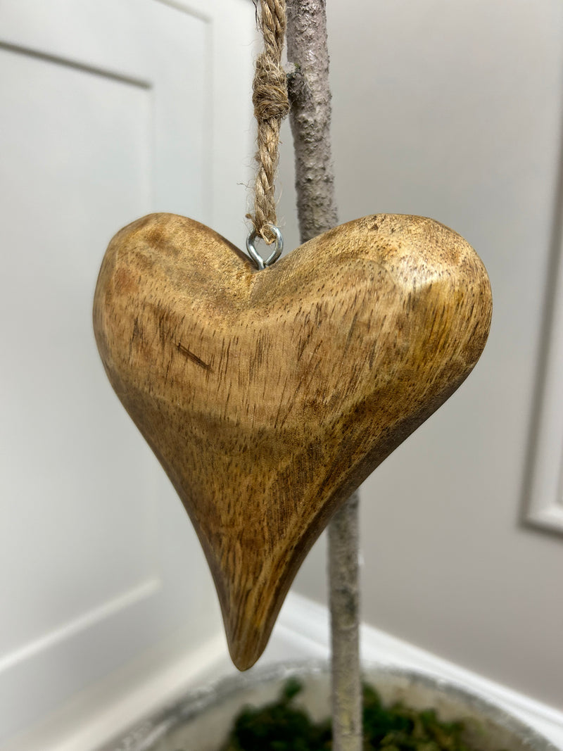 Washed wood solid mango wood hanging heart