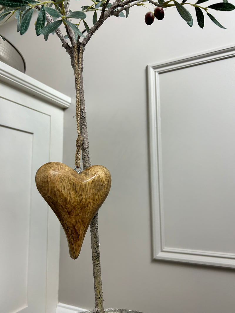 Washed wood solid mango wood hanging heart
