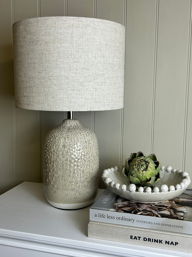 Stoneware ceramic Two Tone Taupe natural Textured Lamp Linen Shade