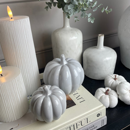Large pale Grey Halloween Ceramic Pumpkin 10cm