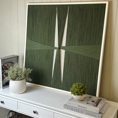 Dark Green String Wall Art With cream Wooden Frame 80cm
