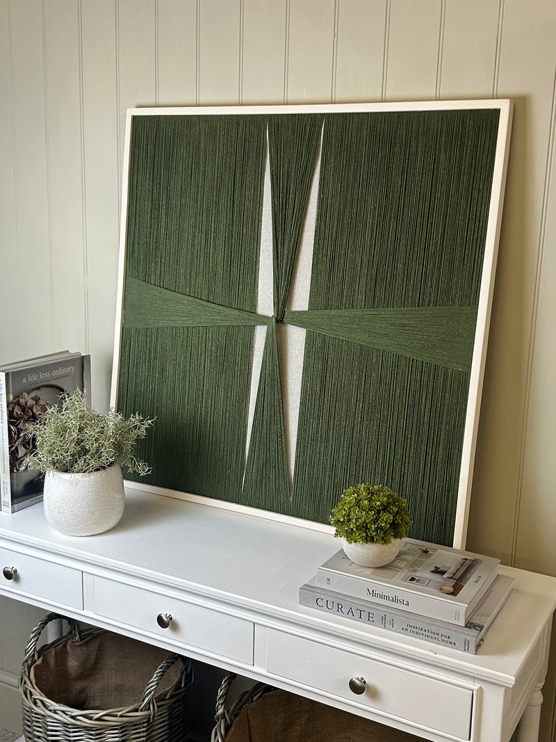Dark Green String Wall Art With cream Wooden Frame 80cm