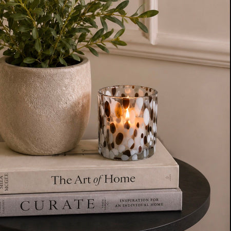 Speckled recycled glass candle holder