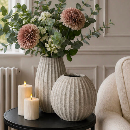 Stone ribbed vase rustic 2 sizes