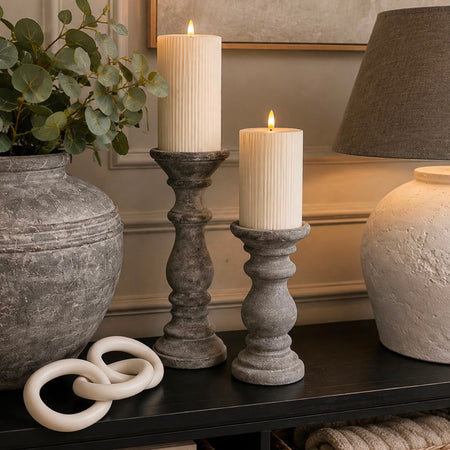 Large Off White Ribbed Real Wax LED Candle With Timer 3 sizes
